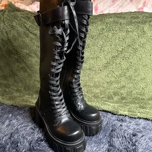 UTOPIA KNEE HIGH BOOTS CURRENT MOOD Black Lace-Up Knee-High Boots